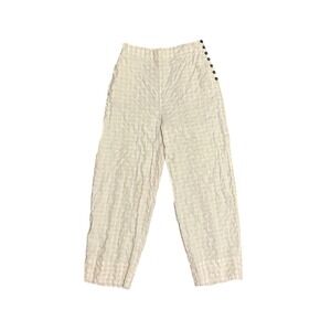 Free People High Rise Crop Pants White Ivory Cotton Crinkle Side Button Women XS